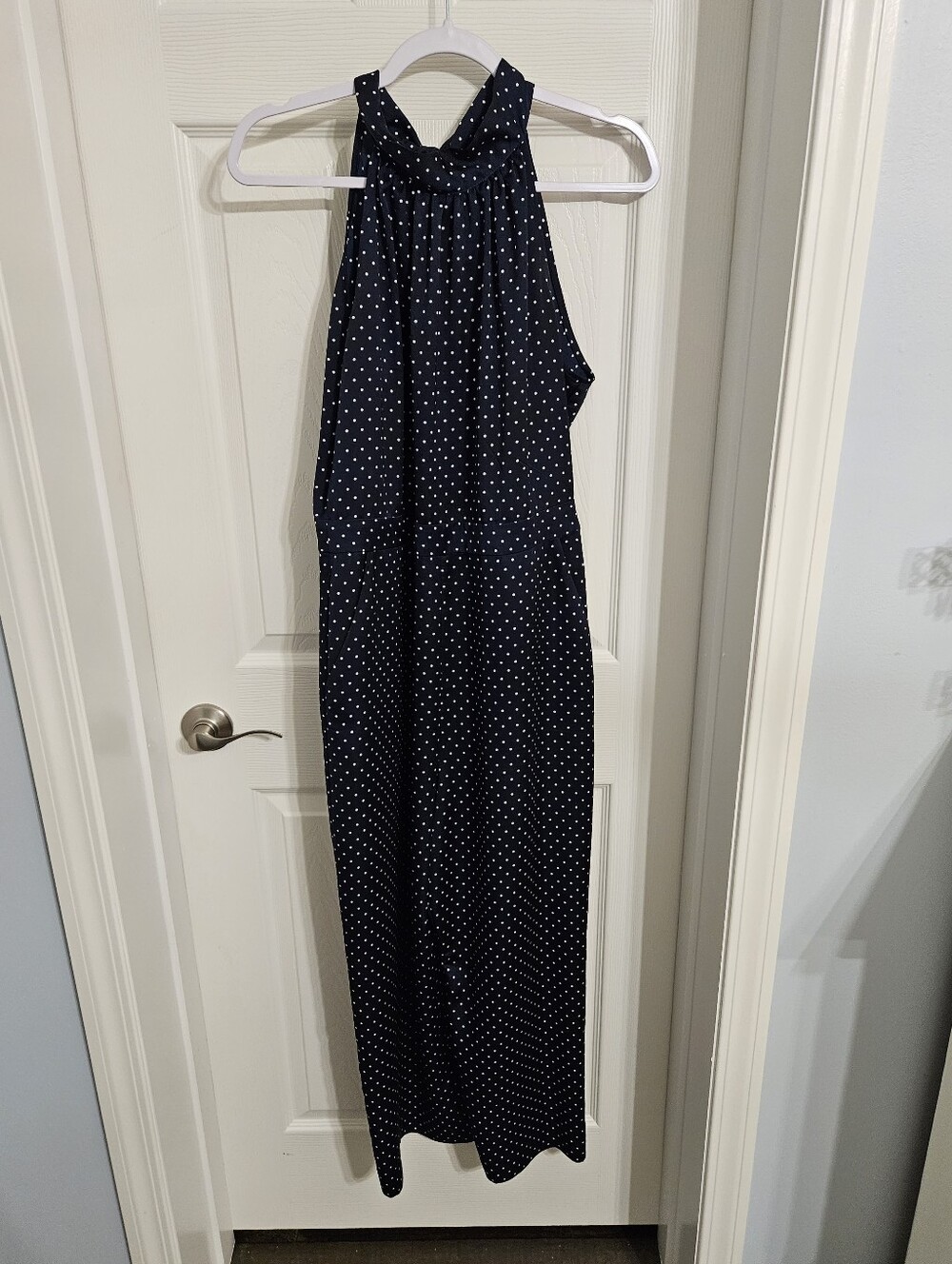 J. Crew Navy Polka Dot Halter Maxi Dress